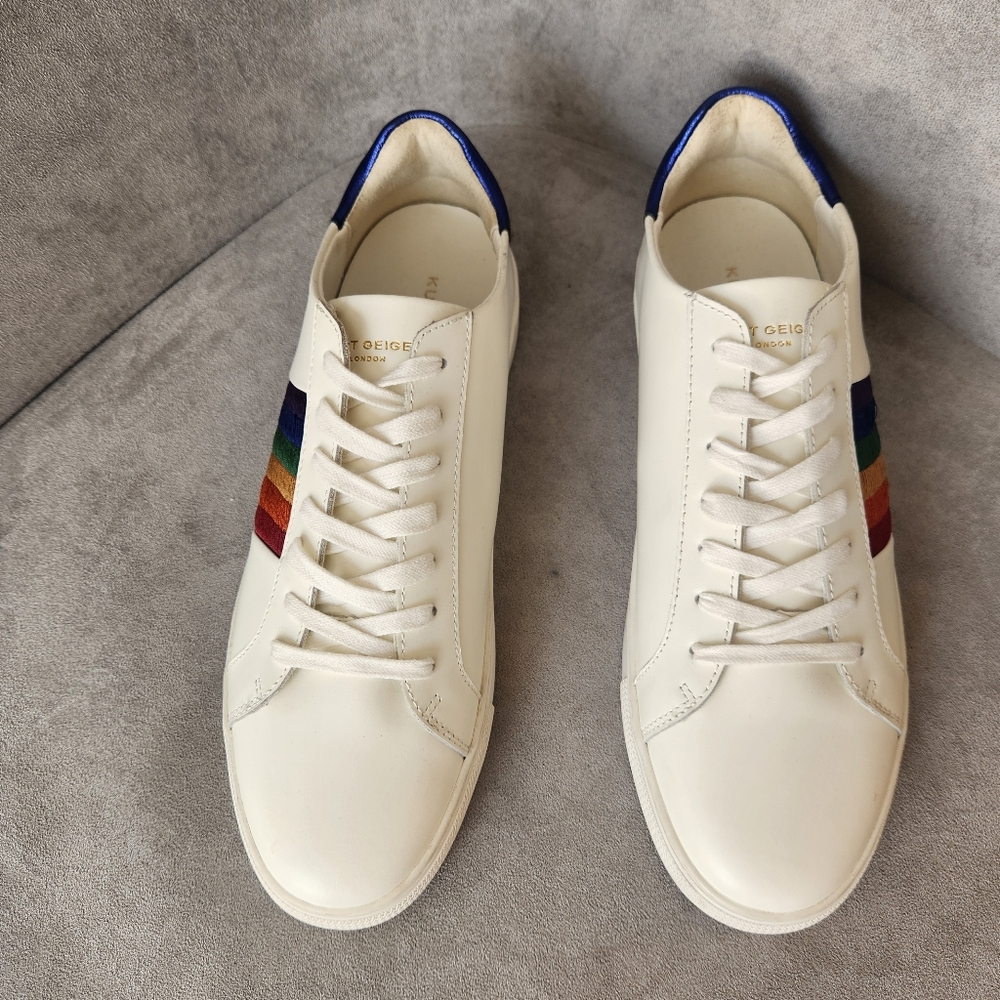 Kurt Geiger Sneakers Men's 12 White Leather Laney Rainbow Logo Sporty New $170